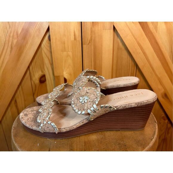 Jack Rogers Women's Lauren Cork Mid Wedge Sandal Natural cork and gold Size 11M - Picture 1 of 8